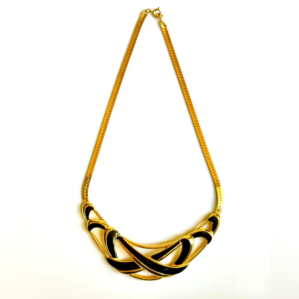 Vintage Trifari Gold Toned and Black Necklace